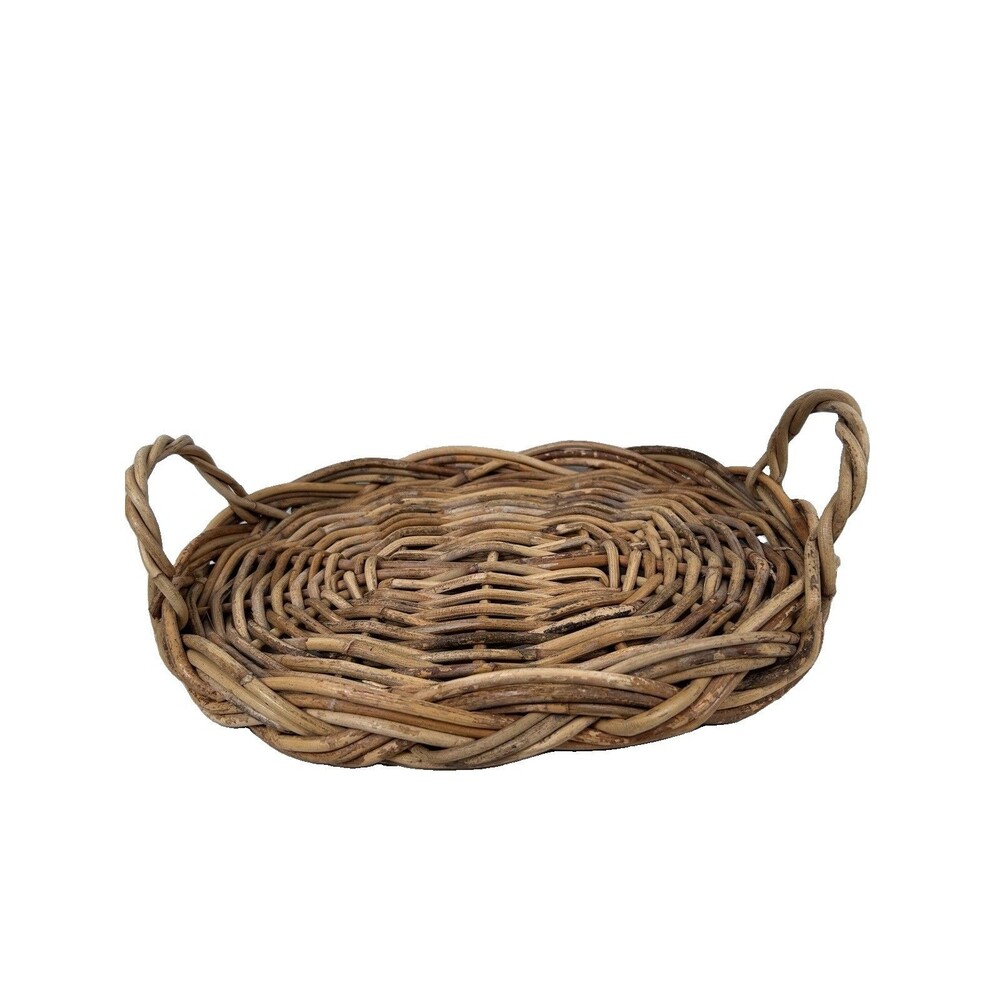 VTG Breakfast tray woven Rattan 12 X 9 in scalloped edge carrying handles